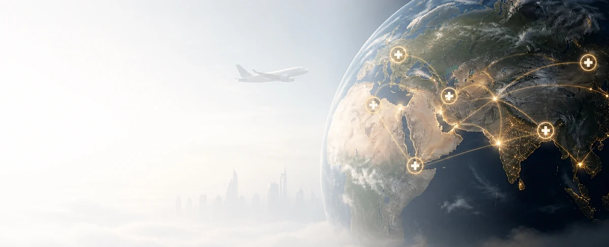 Aircraft travelling toward a globally connected healthcare network