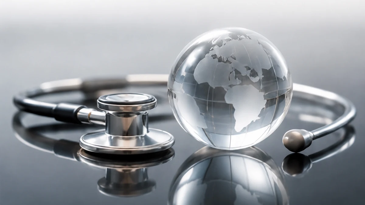 Glass globe and stethoscope representing personalised global healthcare